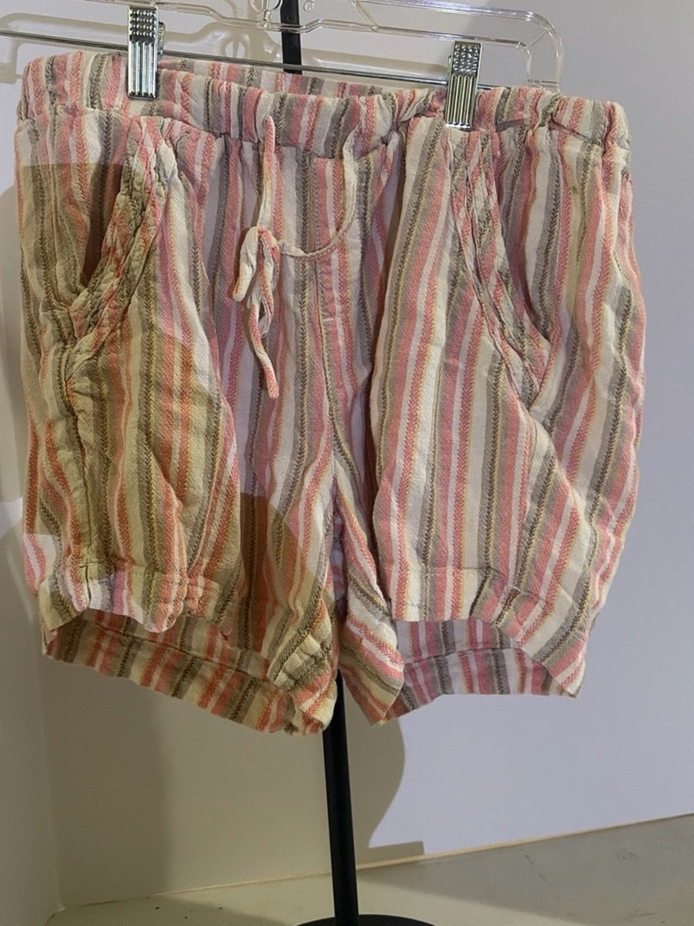 Women’s Striped Drawstring Shorts in Pink and Cream